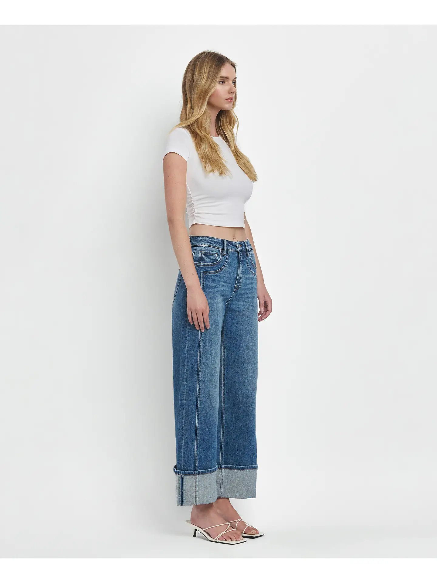 Super High Rise Cuffed Baggy Wide Jeans - JOYSOME