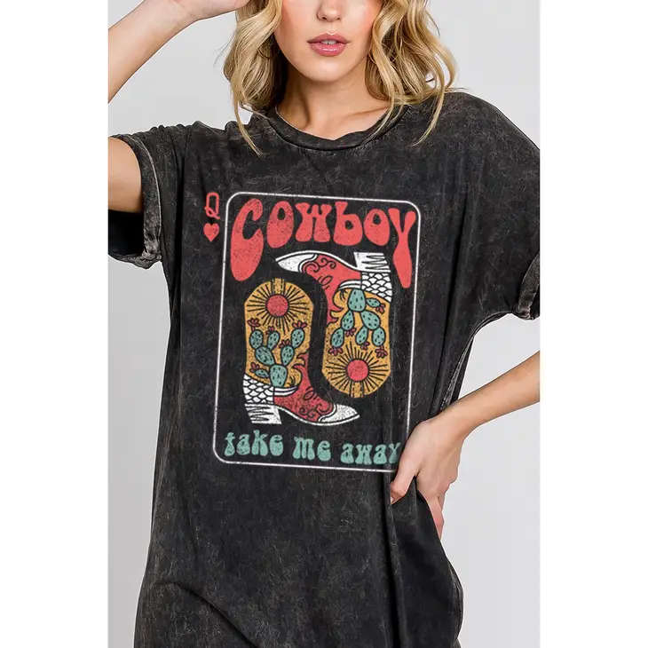 COWBOY BOOTS GRAPHIC DRESS - MINERAL WASH BLACK