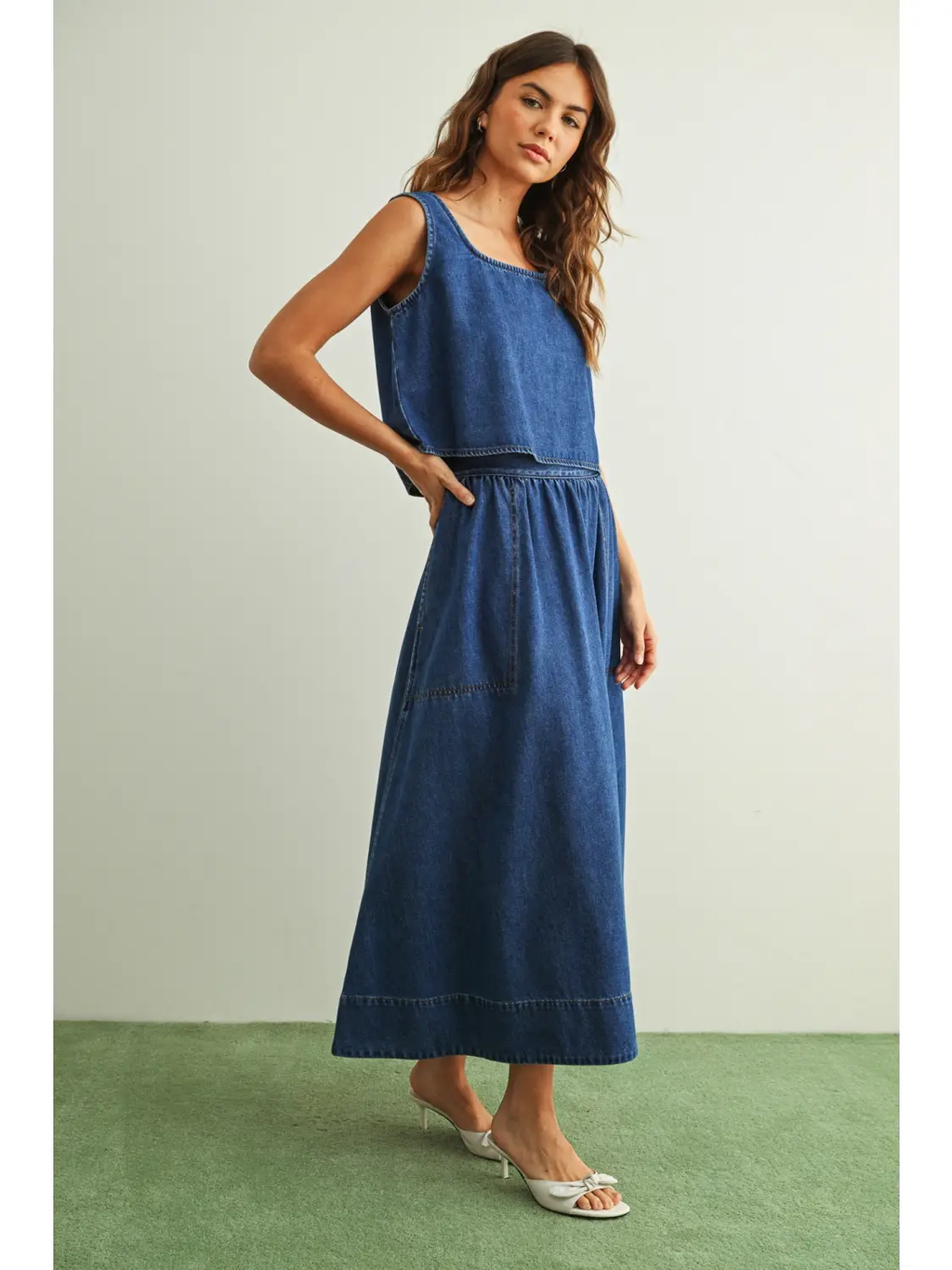 Soft Denim A Line Skirt with Pocket