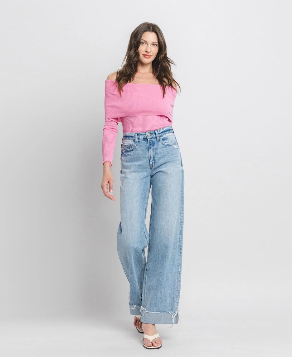 Super High Rise Cuffed Baggy Wide Leg Jeans | Jubilant
