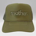 "Mother." Embroidered Trucker Hat - Olive