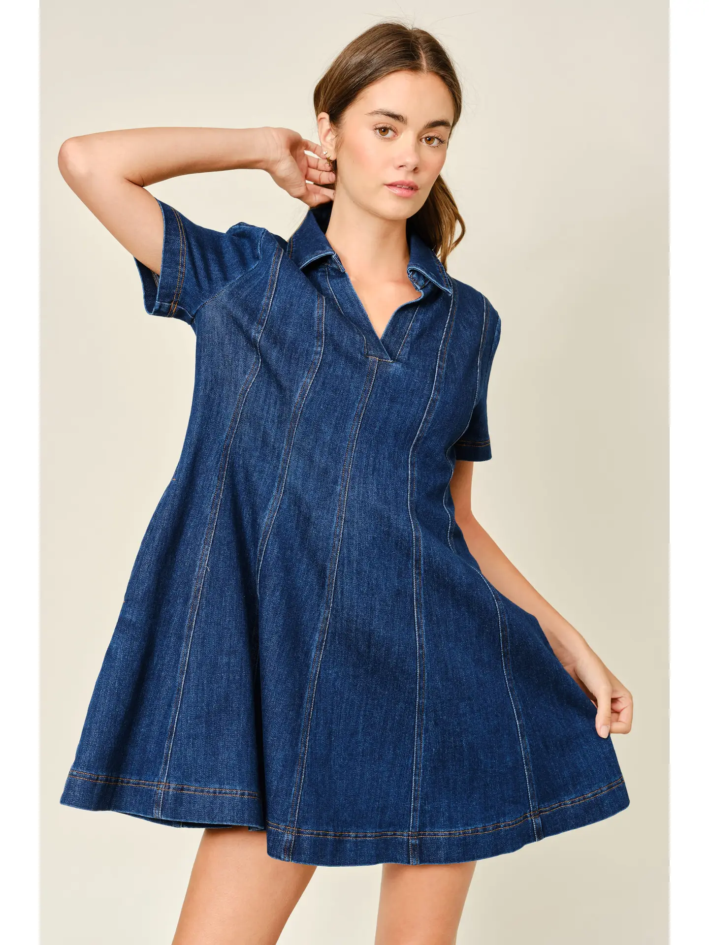 Dart Denim Short Sleeve A Line Dress