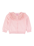 Girls Pink Sweater Knit Ruffle Trim Cardigan - Pink