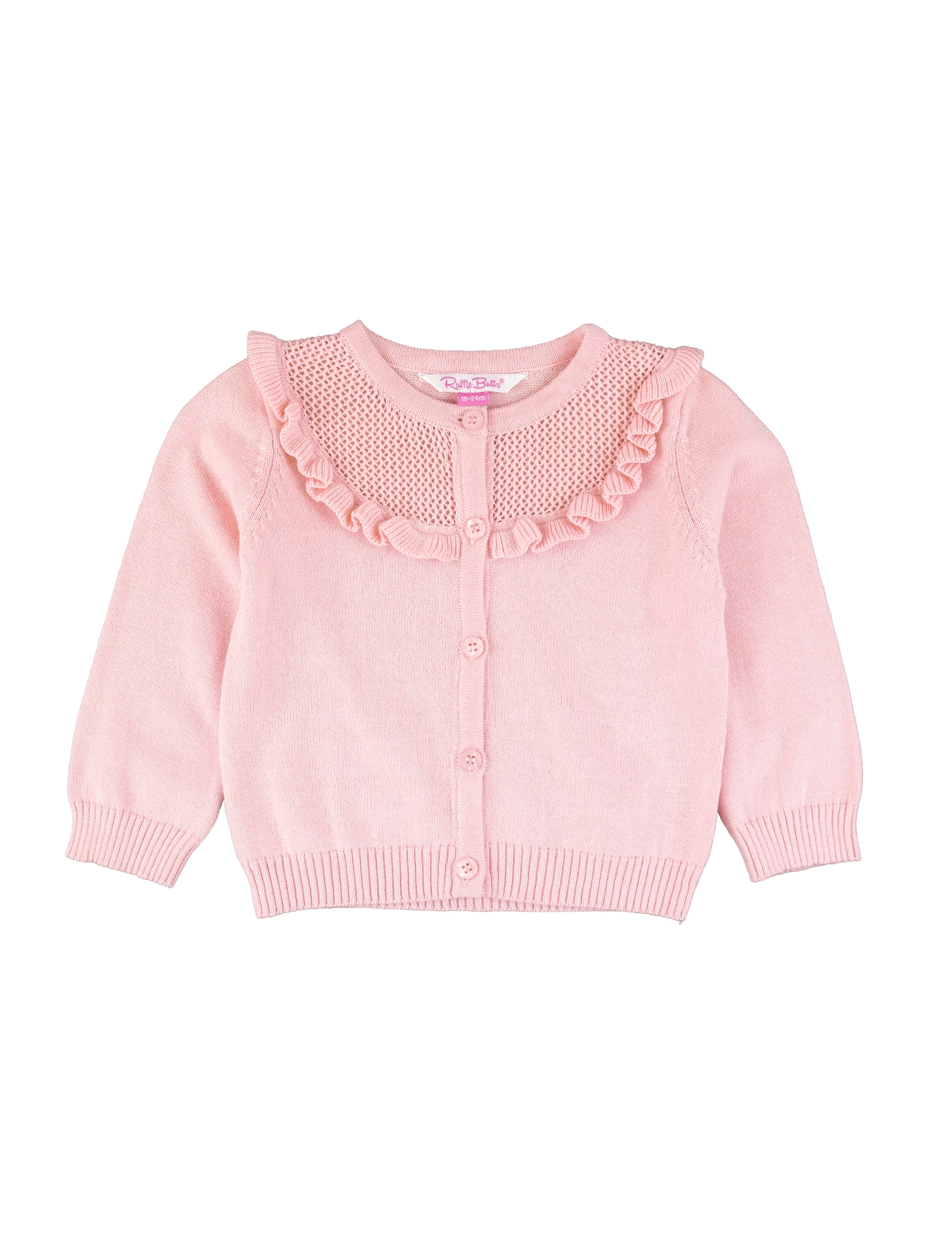 Girls Pink Sweater Knit Ruffle Trim Cardigan - Pink