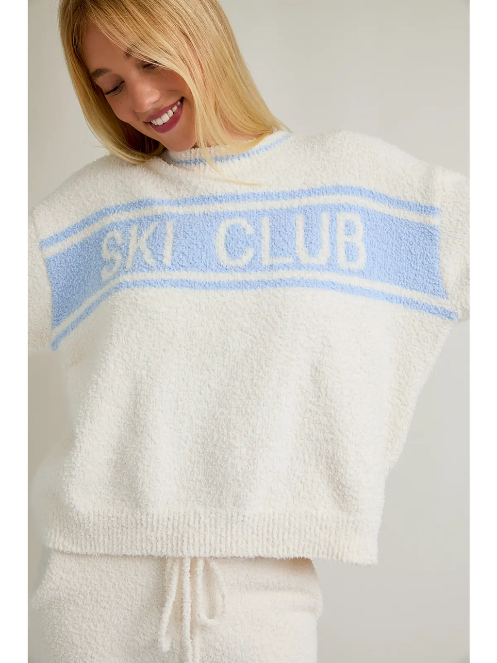 "Ski Club" Long Sleeve Sweater - CREAM-LT BLUE