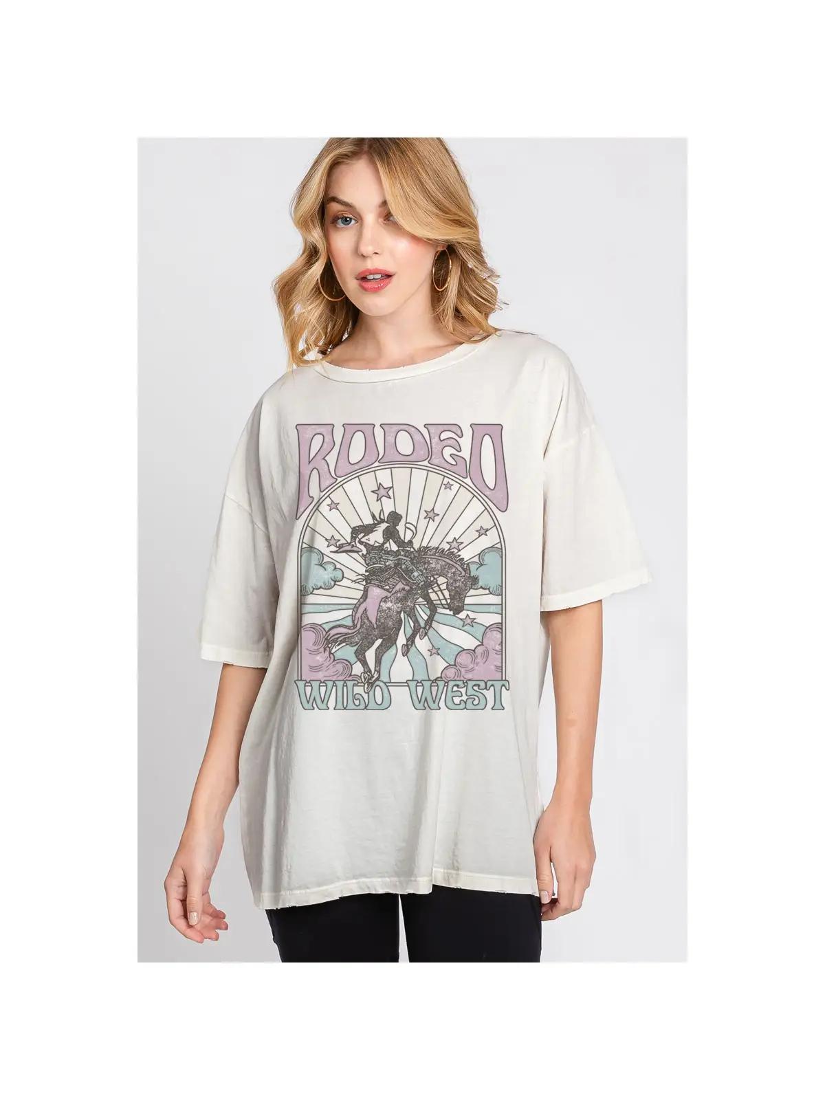 Rodeo Cowboy Wild West Oversized Graphic Tee - Mineral Ivory