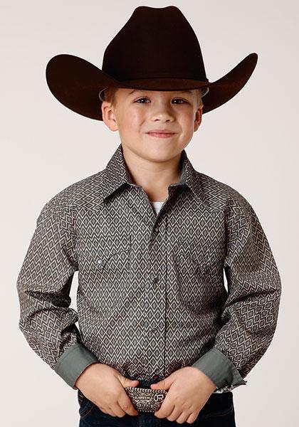 BOYS L/S SHIRT   PERFORMANCE Y/D ALLOVER PRINT -SNAP  1267 BROKEN DIAMOND PRINT