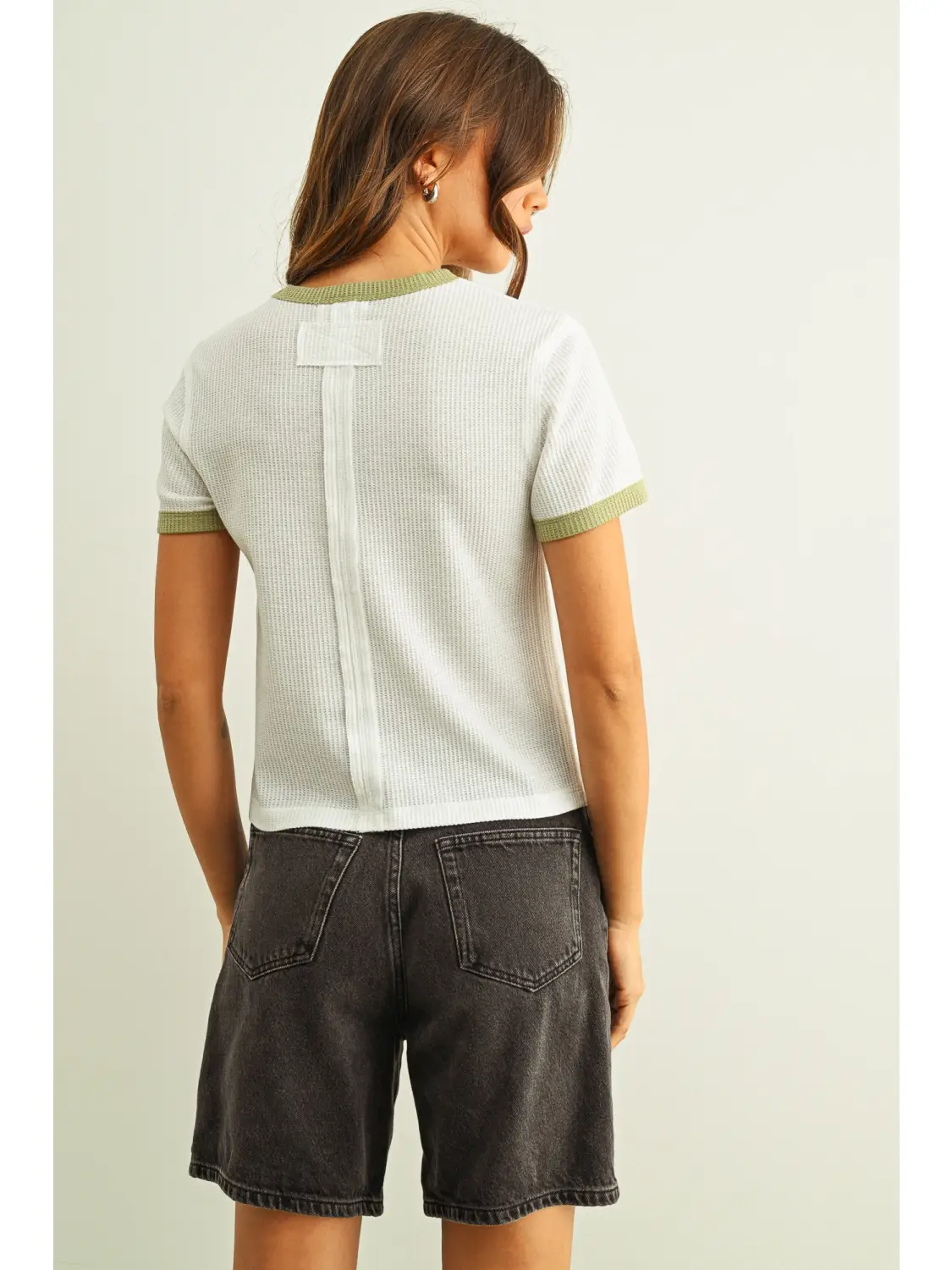 Color Combo Waffle Fabric Top - WHITE/SAGE