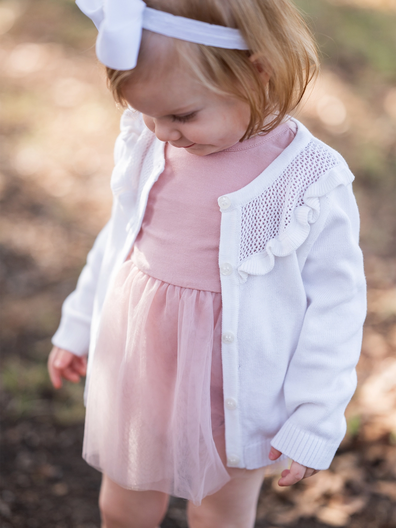 Girls Off-White Sweater Knit Ruffle Trim Cardigan - Off-White