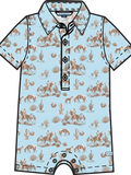 Baby Boys Blue Western Trail Toile Short Sleeve Woven Button-Up Romper