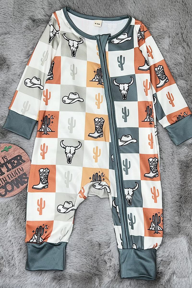 Checker w/ Western Pattern Baby Romper