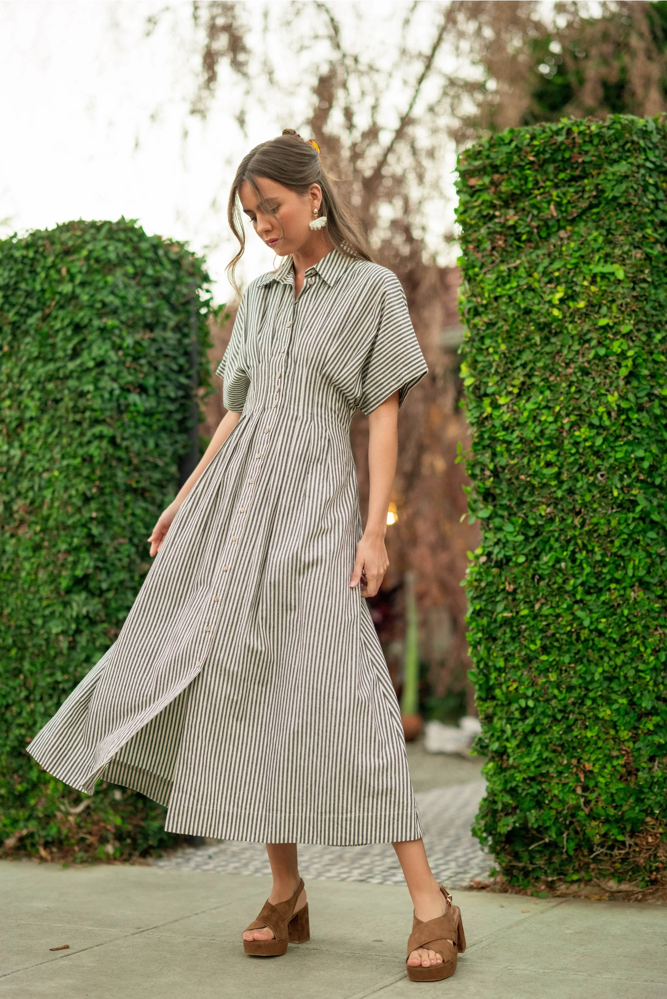 Striped Buttondown Shirt Dress - Black Stripe