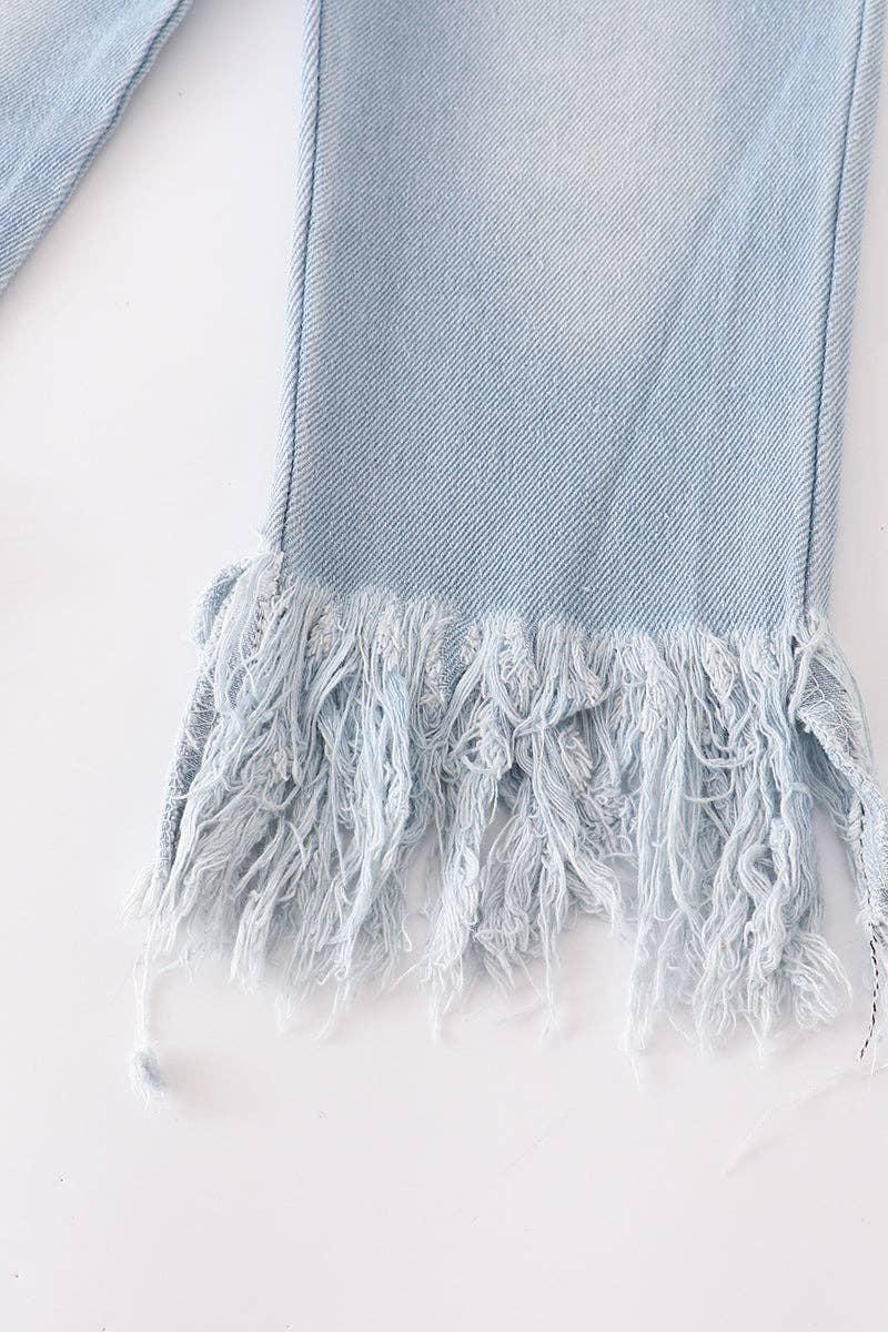 LIGHT BLUE TASSEL DENIM JEANS