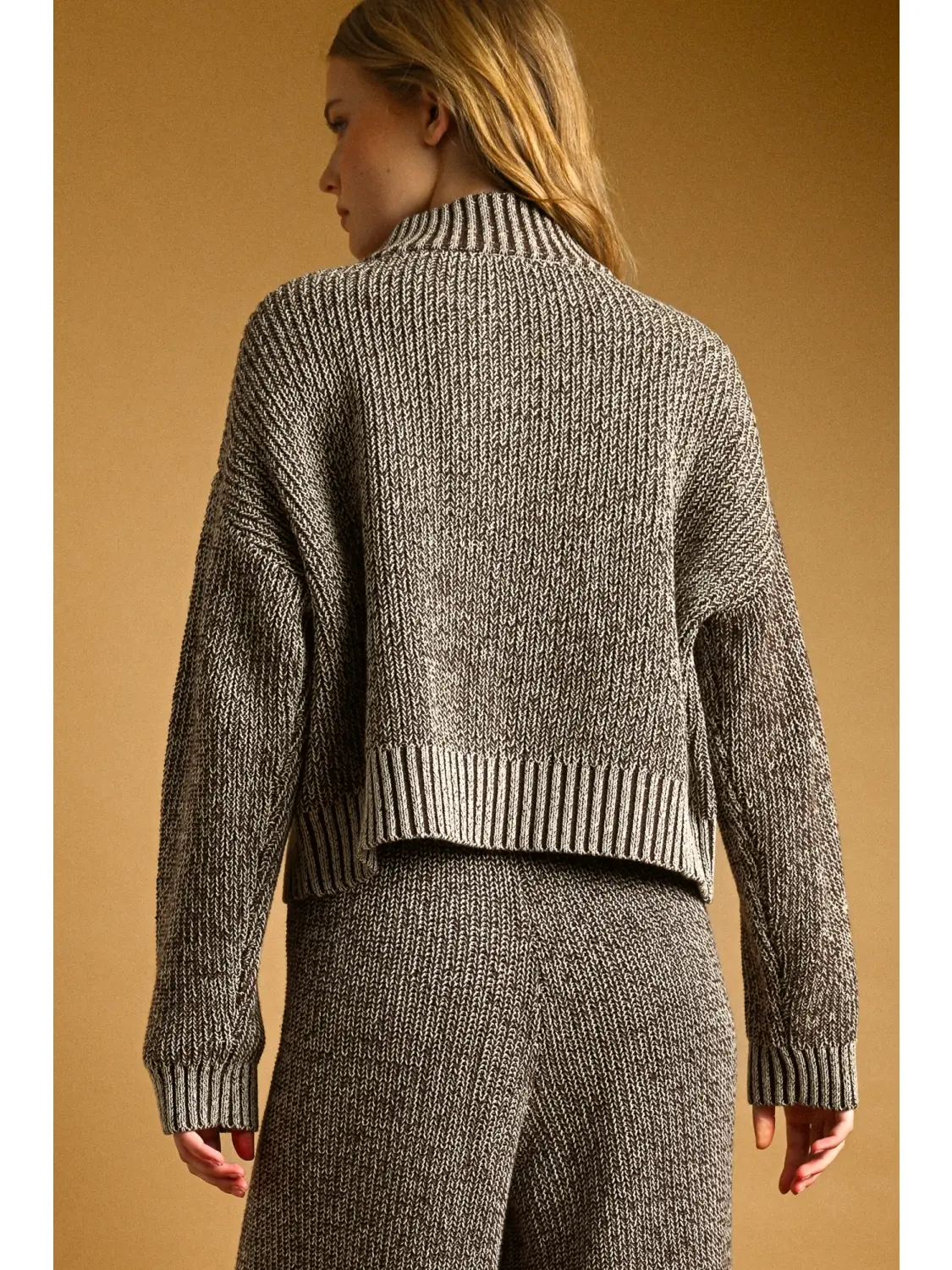 Two Tone Half Zip Sweater Knit Top