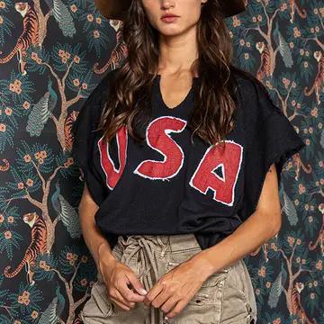 Black 'USA' Graphic Oversized Top