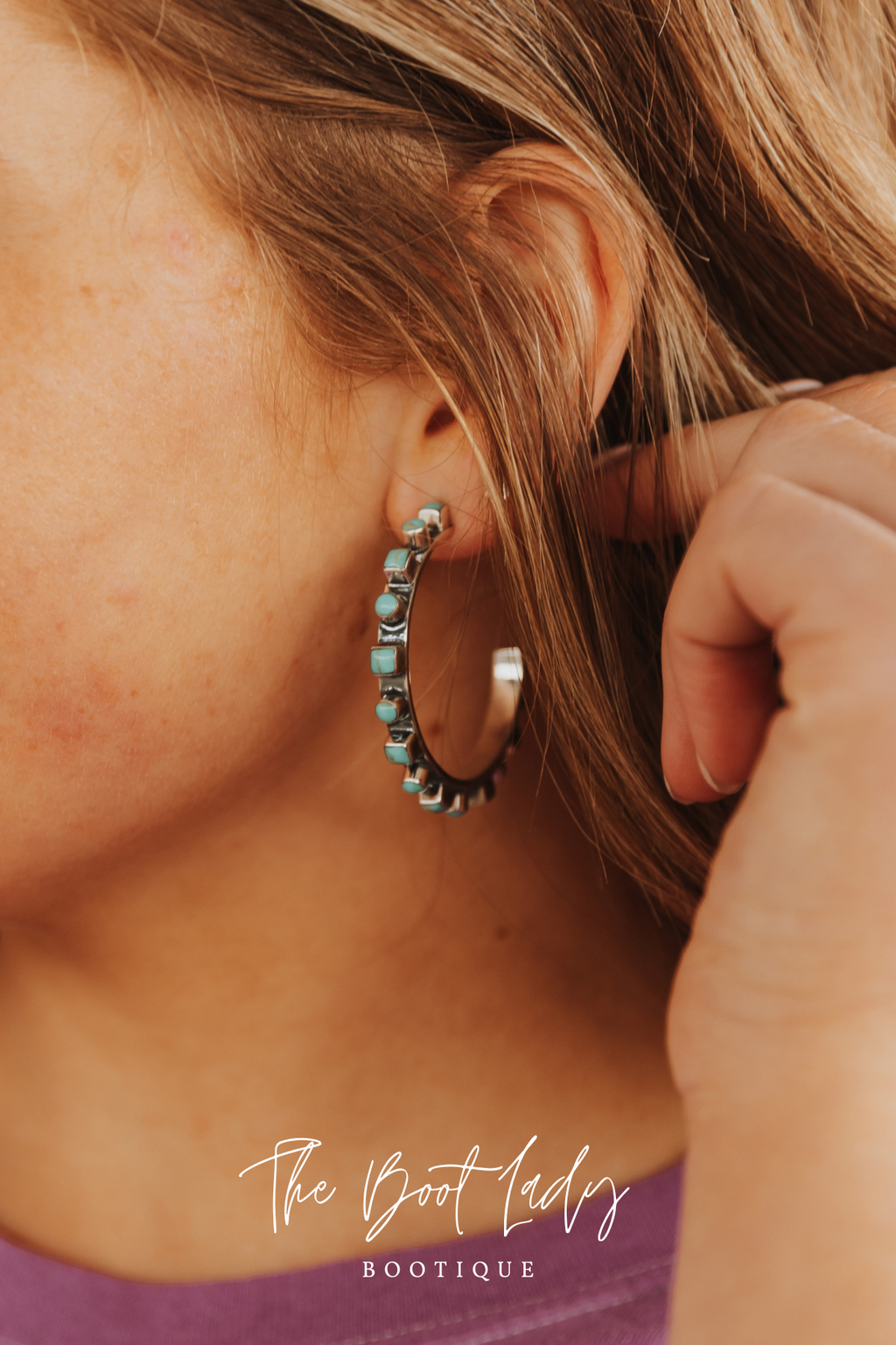 2" TURQUOISE DOT/SQUARE HOOP