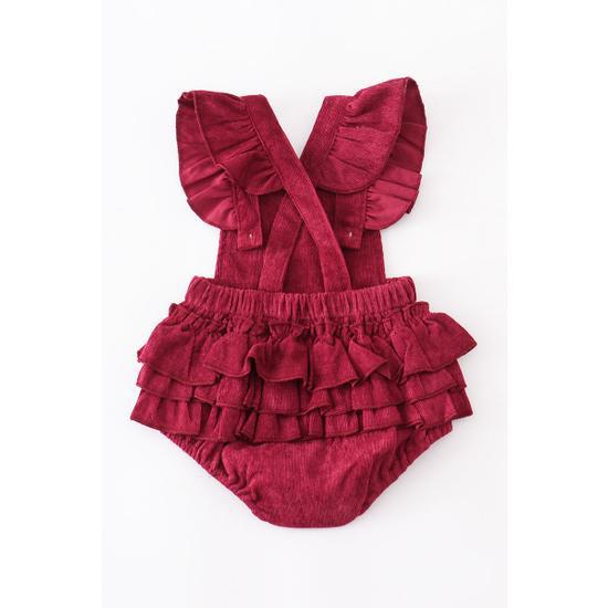 ORCHID VELVET RUFFLE BABY ROMPER