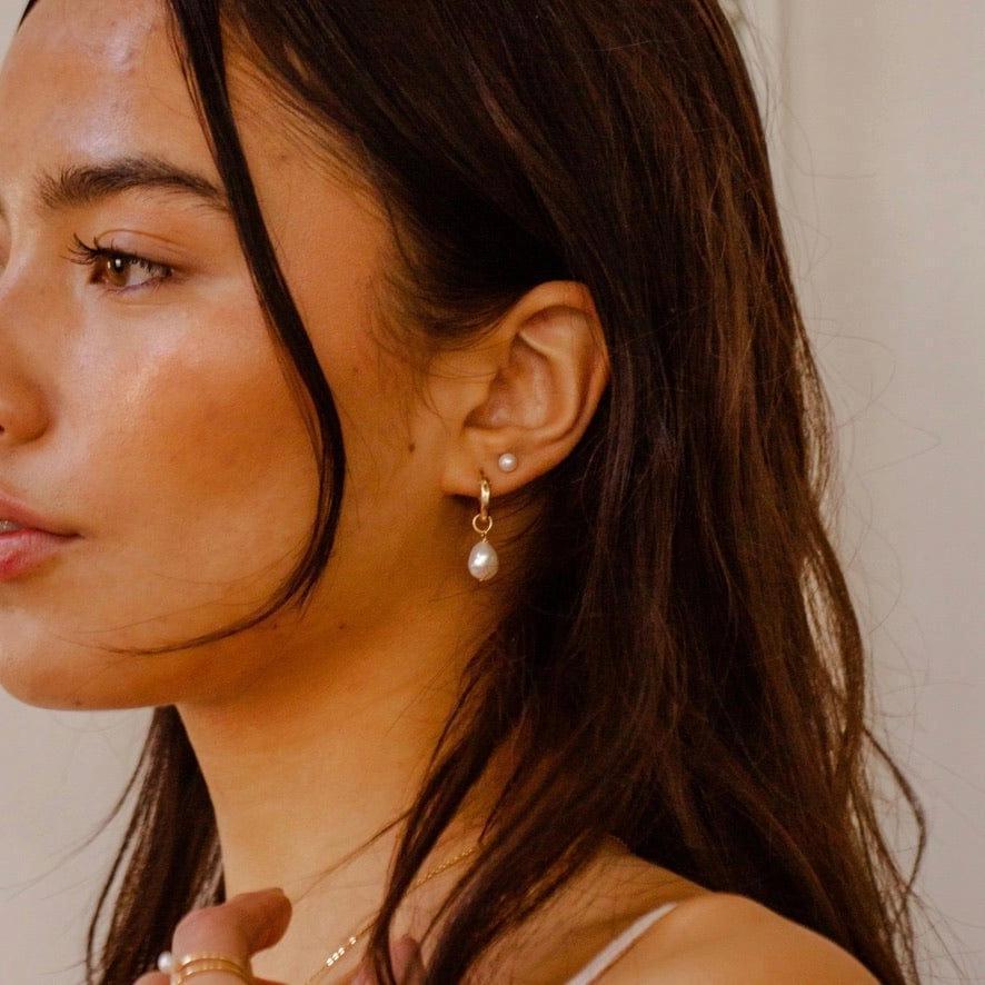 Made By Mary Drop Pearl Hoop Earrings