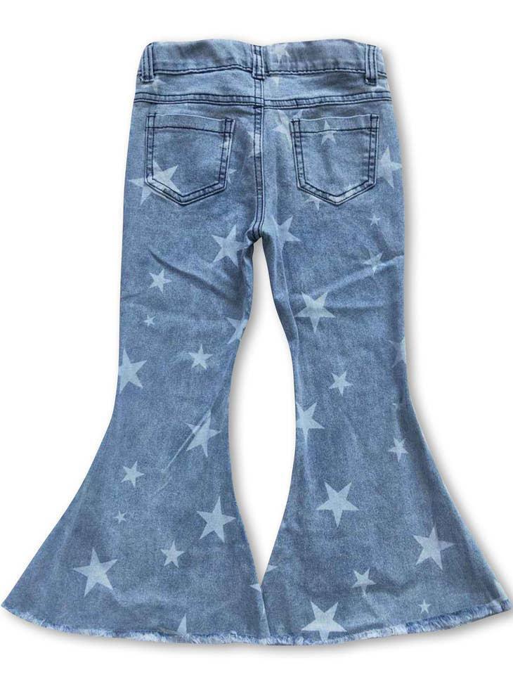 STARS PRINT FLARE PANTS - DENIM
