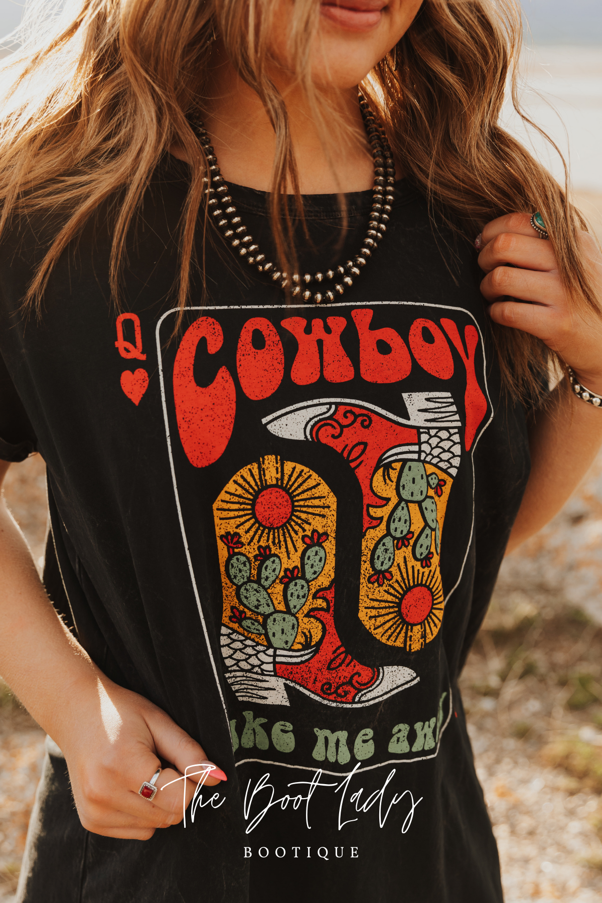 COWBOY BOOTS TAKE ME AWAY GRAPHIC DRESS - MINERAL BLACK