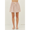 Stripe Mini Skirt with Elastic Band and Pockets - Red