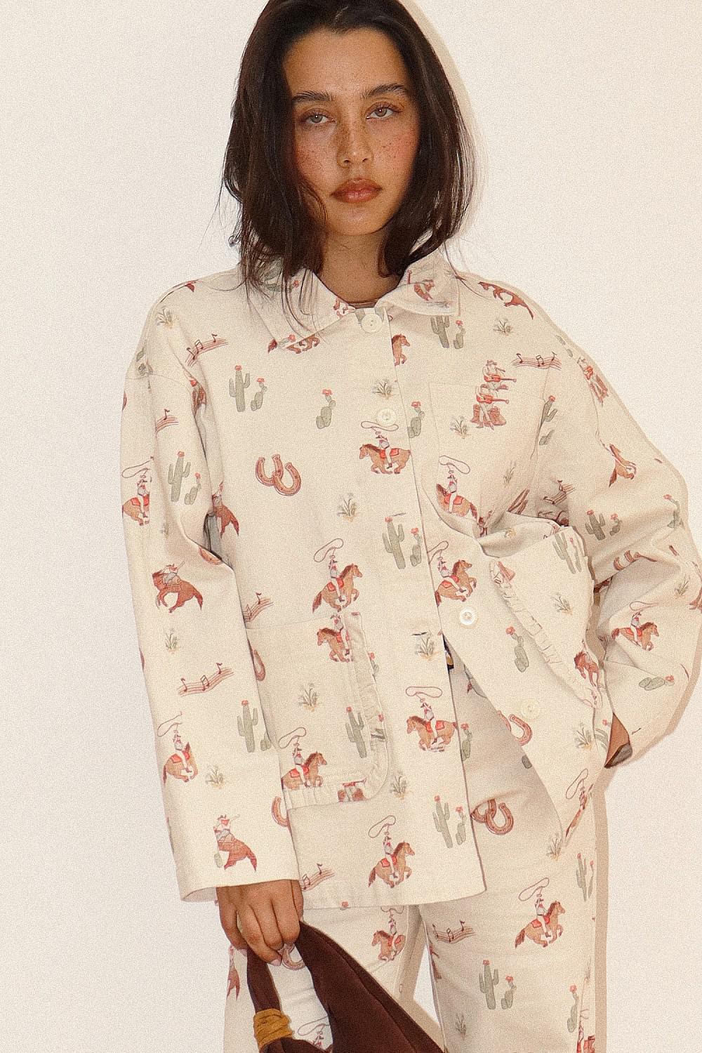 COWGIRL PRINT BUTTON DOWN JACKET