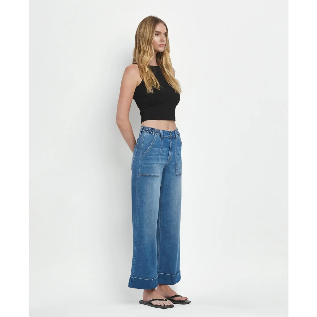 High Rise Double Cuffed Baggy Wide Jeans | Enviably
