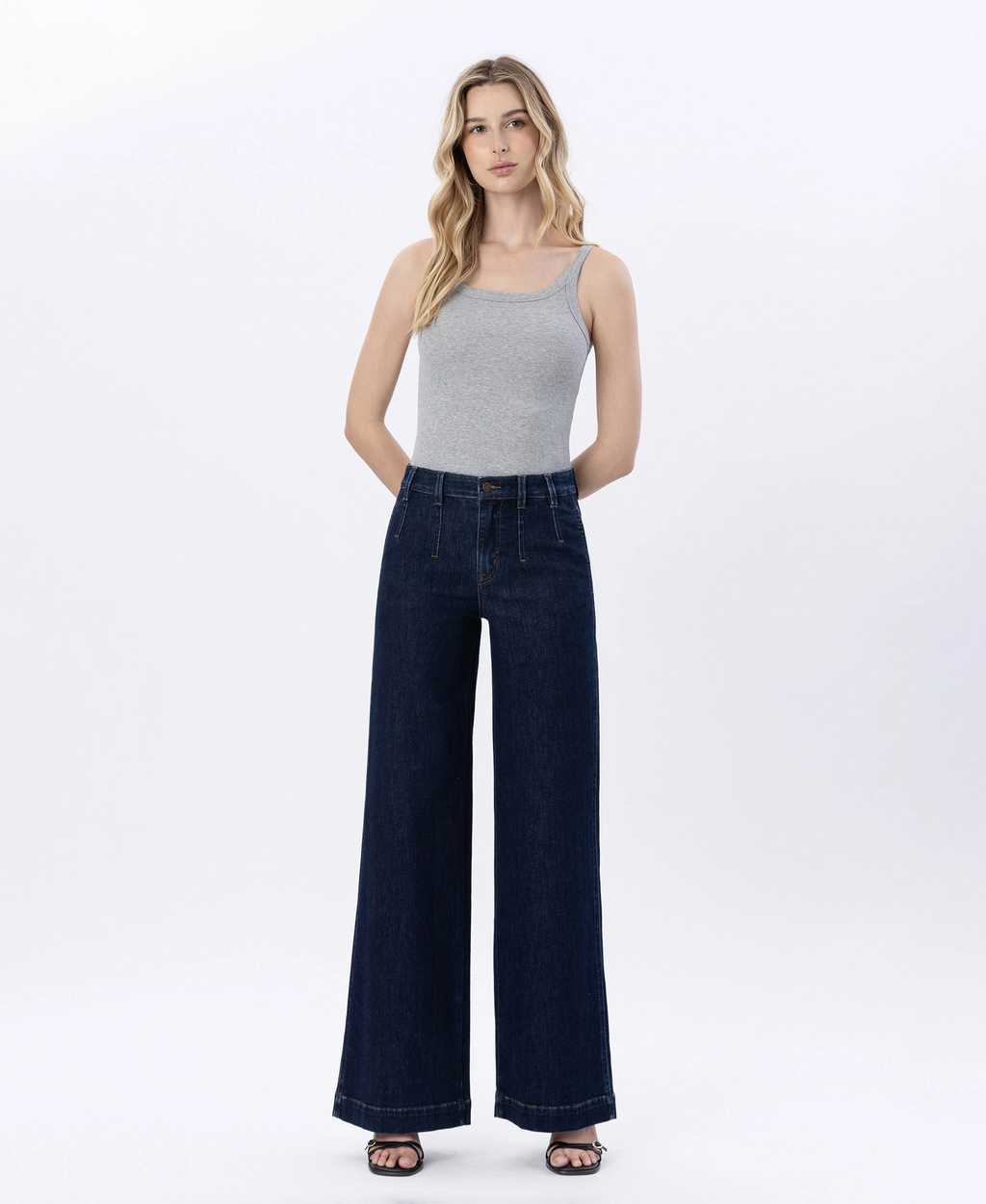 High Rise Dart Detail Wide Leg Jeans F6217