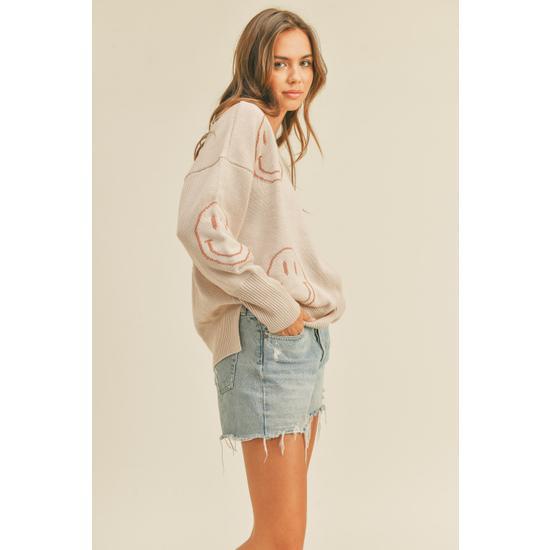 SMILE PATTERNED SWEATER TOP BEIGE