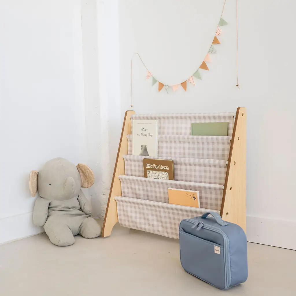 Kids Bookcase/Bookshelf with Recycled Fabric - Gingham - BEIGE GINGHAM