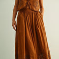 Embroidery Bottom Long Full Skirt -COFFEE