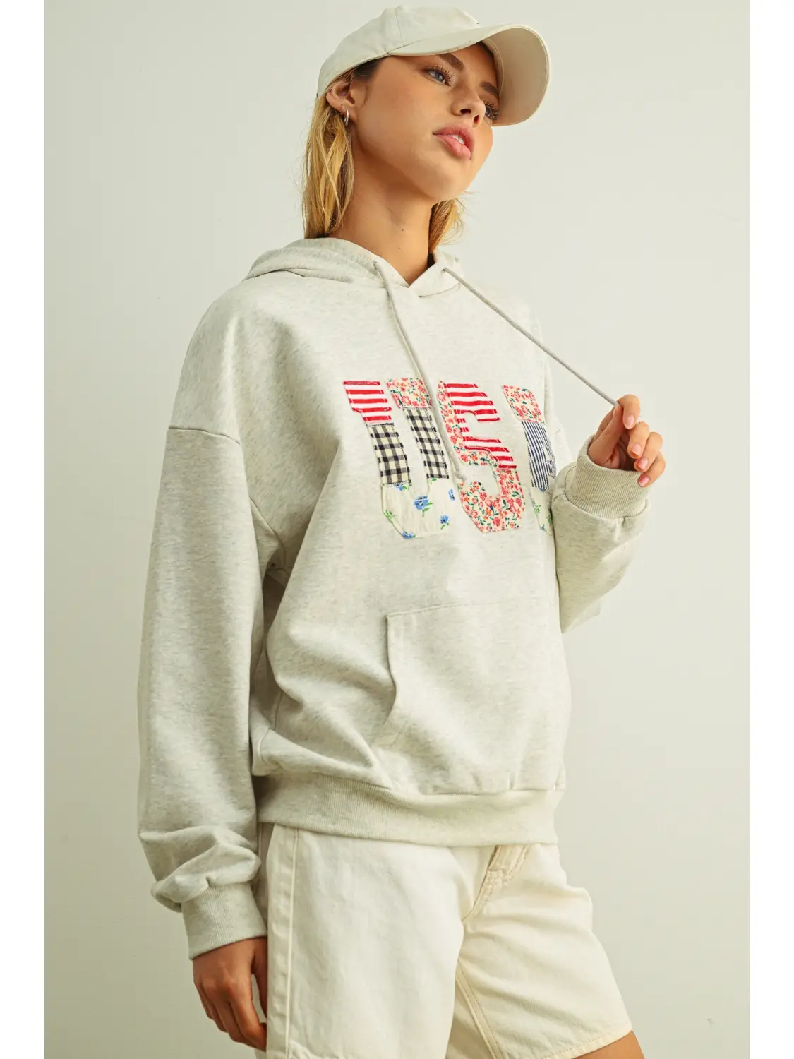 USA Floral Patchwork Sweatshirts with Hoodie
