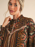 Exclusive Floral Print Top with Floral Trim - BLACK MULTI