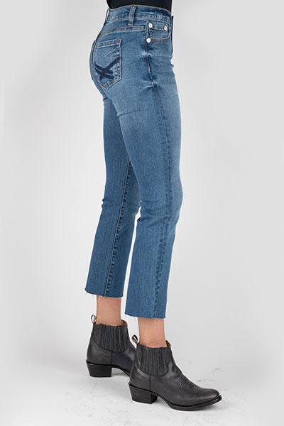 WOMENS JEAN 921 HIGH RISE FLARE FIT DOUBLE X WASH ON BACK PKT CROP OWS  11-054-0921-2413 BU