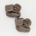 Garter Stitch Baby Booties Pebble with Pom Poms
