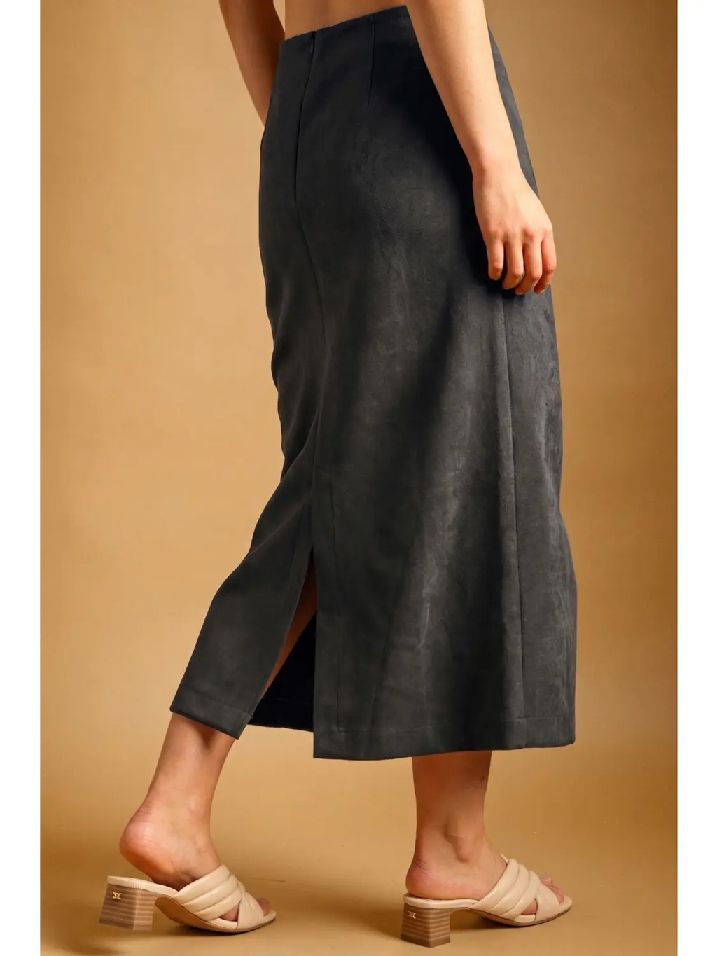 Suede Straight Skirt - CHARCOAL