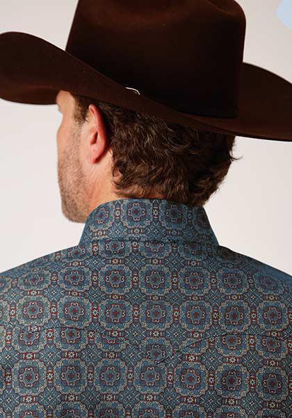 MENS L/S SHIRT   AMARILLO SNAP ALLOVER PRINT  1378 REDWOOD MEDALLION