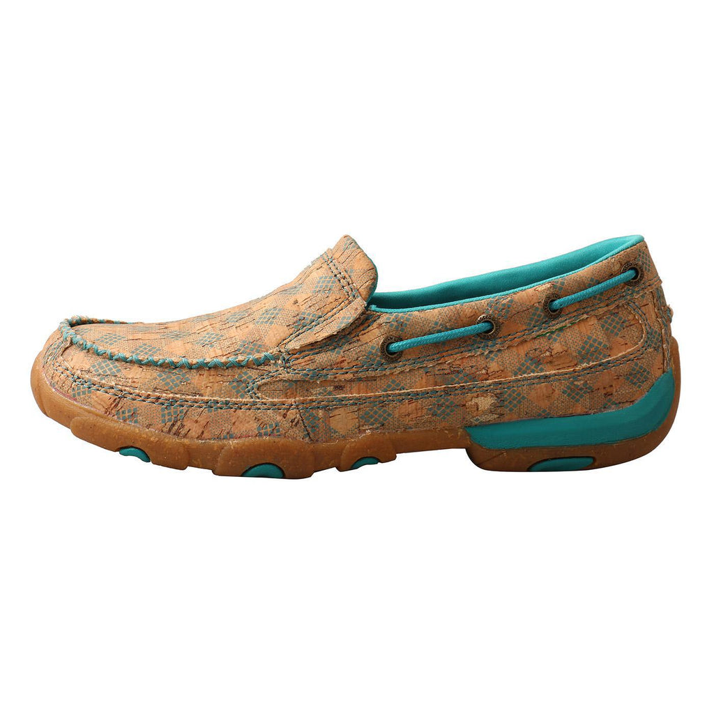 WOMENS SLIP ON DRIVING MOC - TAN/TURQUOISE WDMS022