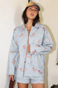 COWGIRL PRINT BUTTON DOWN JACKET - BLUE