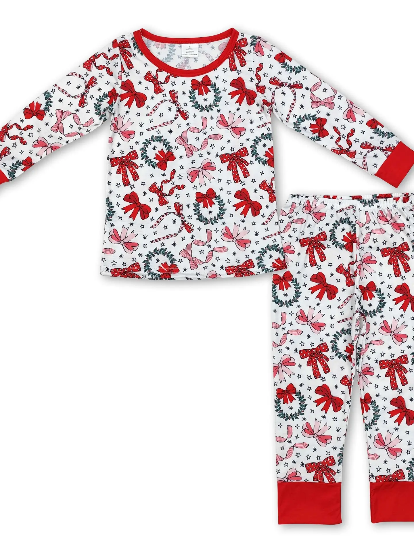 Long Sleeves Bows Baby Girls Christmas Bamboo Pajamas