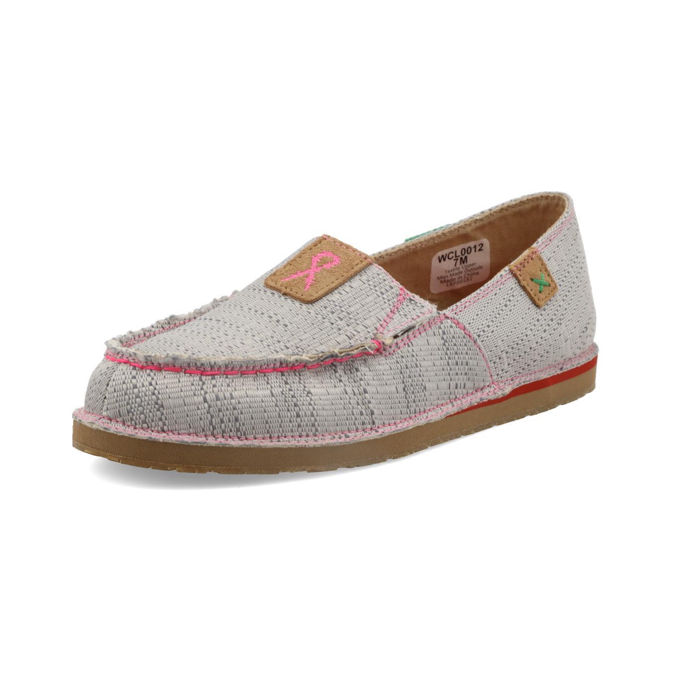 WOMENS SLIP ON MOCCASINS - LIGHT GREY/PINK WCL0012