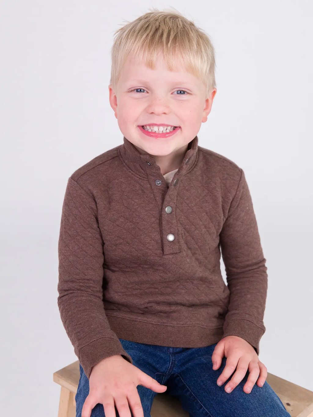 Boys Heather Carafe Quilted Quarter Snap Sweatshirt - Brown