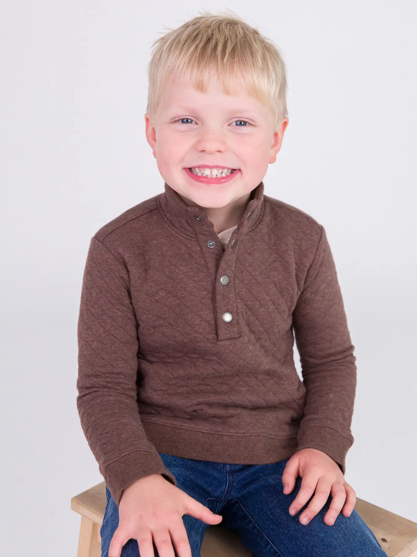 Boys Heather Carafe Quilted Quarter Snap Sweatshirt - Brown