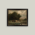 Cattle Grazing Framed Antique Art