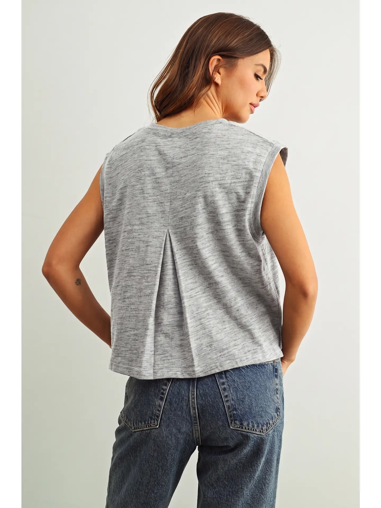 Round Neck Slub Top - HEATHER GREY