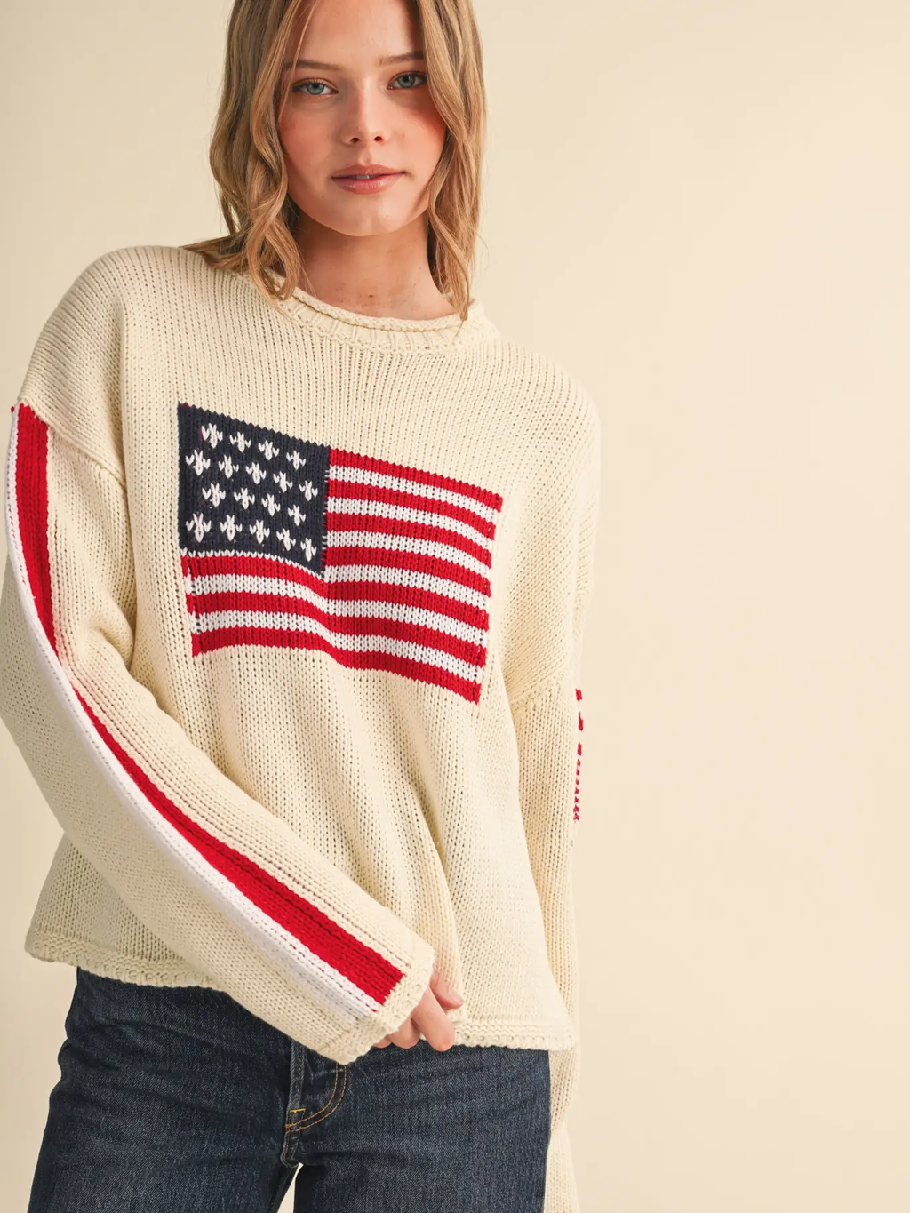 American Flag Knit Sweater - IVORY