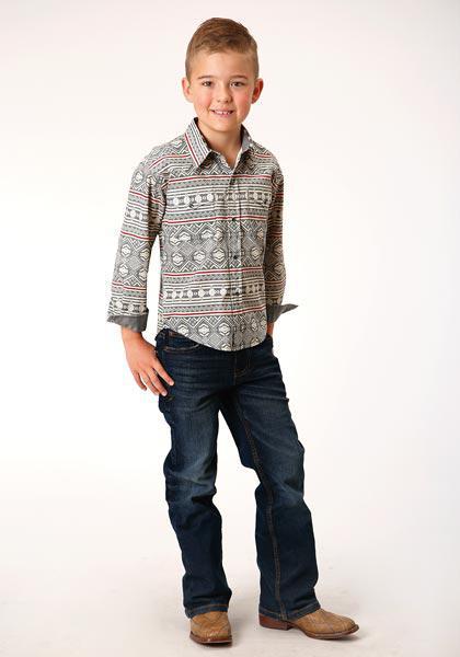BOYS L/S SHIRT   HORIZONTAL PRINT DESIGN  01052 TRIBAL TEXTURE PRINT