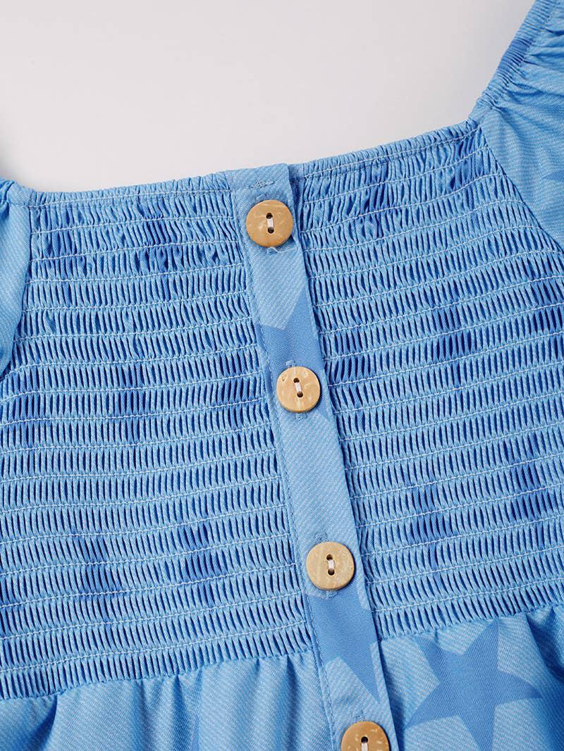 BLUE STAR SMOCKED GIRL JUMPSUIT
