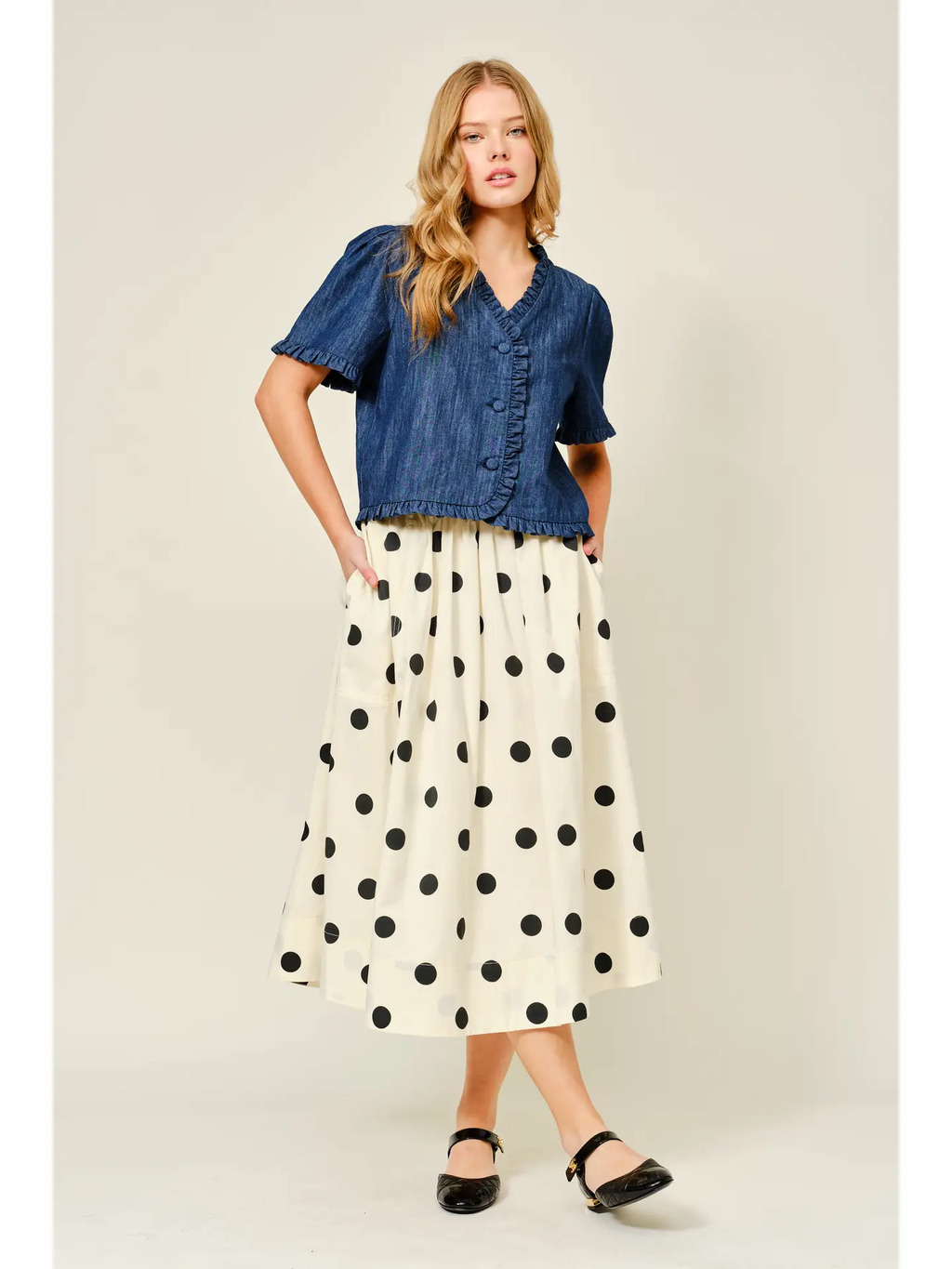 Dot Print Midi Full Skirts