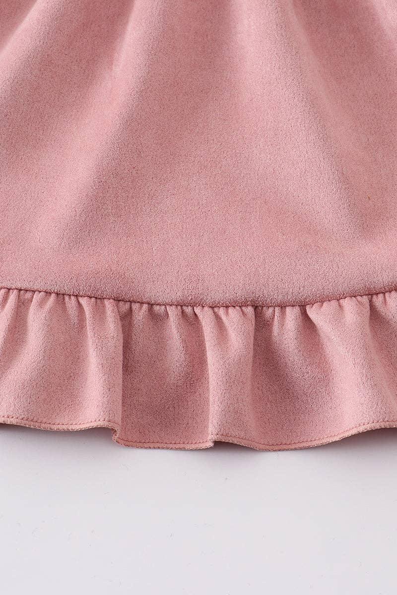 GIRLS PINK SUEDE RUFFLE GIRLS DRESS
